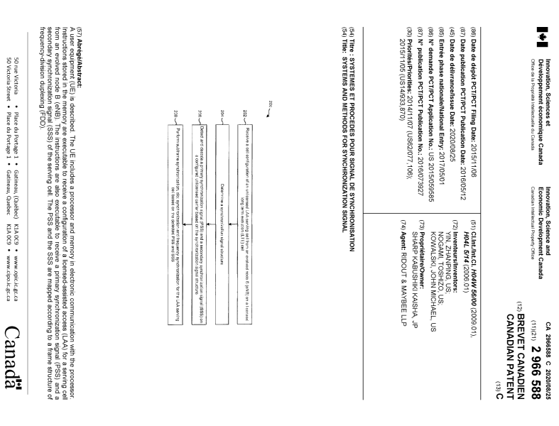 Document de brevet canadien 2966588. Page couverture 20200804. Image 1 de 1