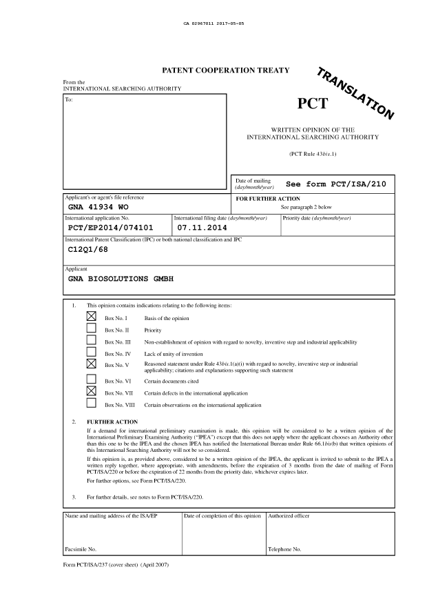 Document de brevet canadien 2967011. Rapport prélim. intl. sur la brevetabilité reçu 20170505. Image 2 de 12