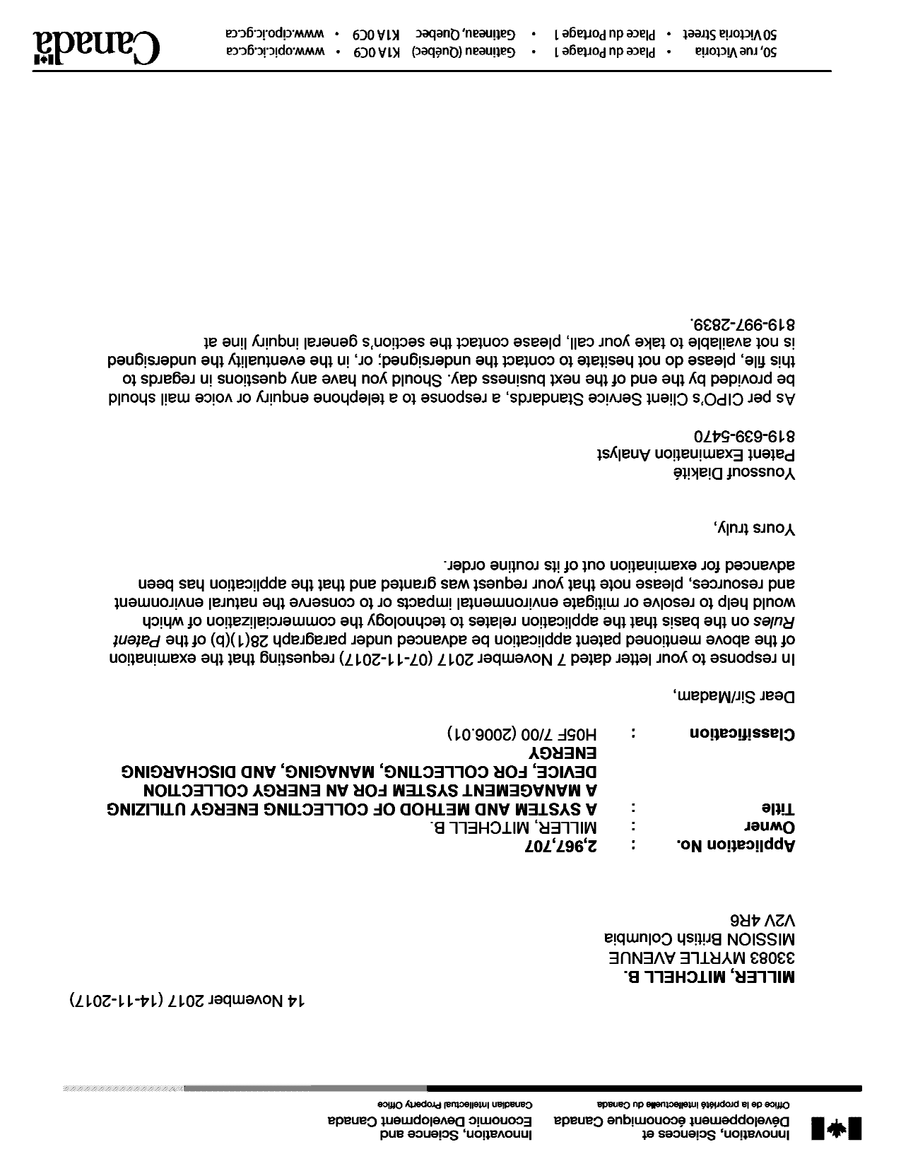 Document de brevet canadien 2967707. Ordonnance spéciale - Verte acceptée 20161214. Image 1 de 1