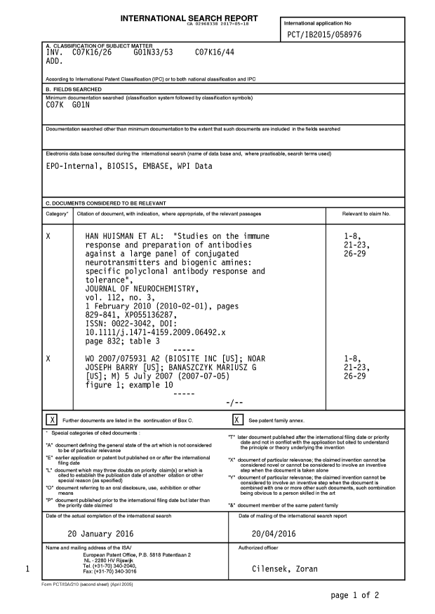 Document de brevet canadien 2968338. Rapport de recherche internationale 20170518. Image 1 de 5