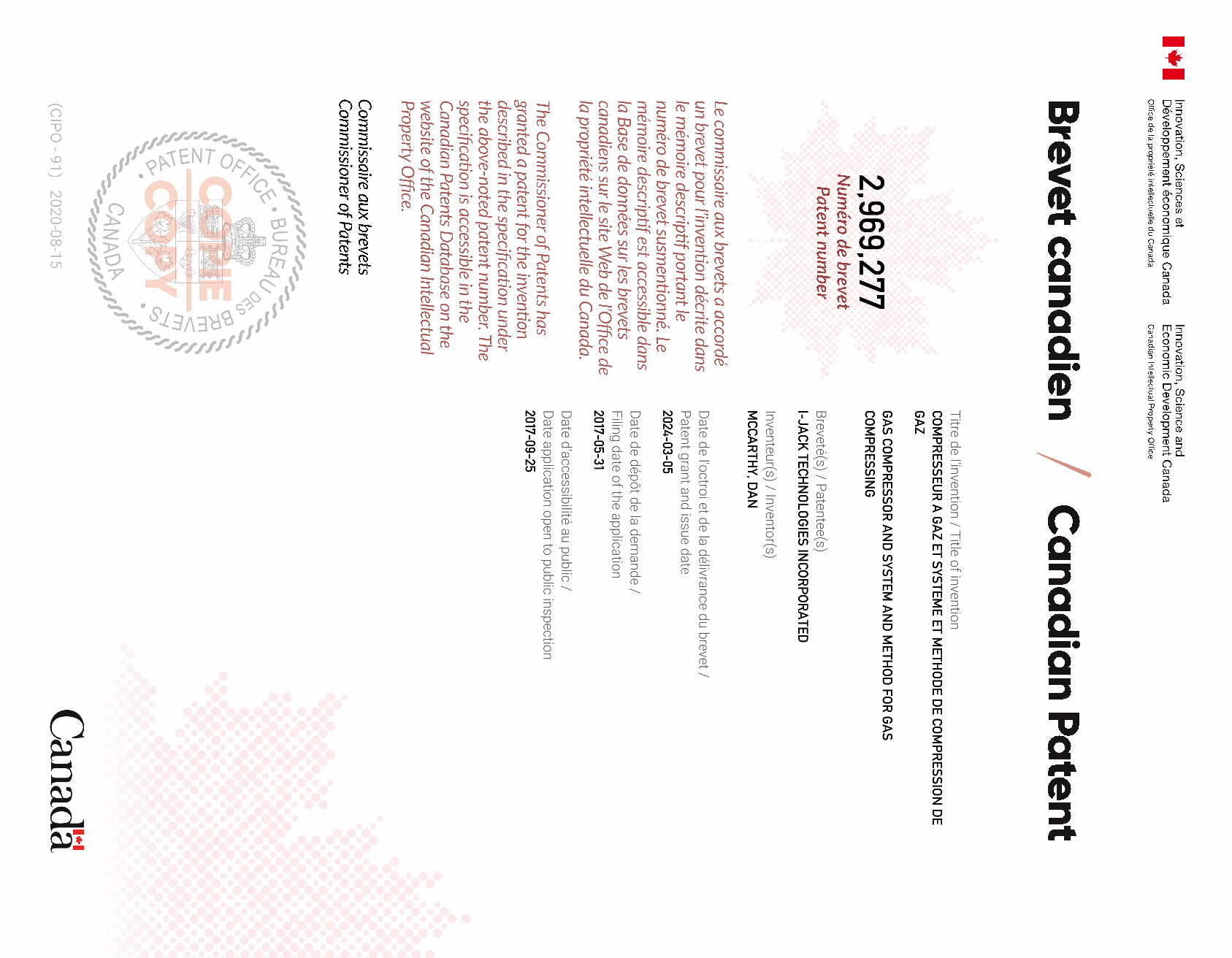 Canadian Patent Document 2969277. Electronic Grant Certificate 20240305. Image 1 of 1
