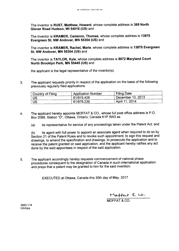 Document de brevet canadien 2969316. Demande d'entrée en phase nationale 20170530. Image 3 de 3