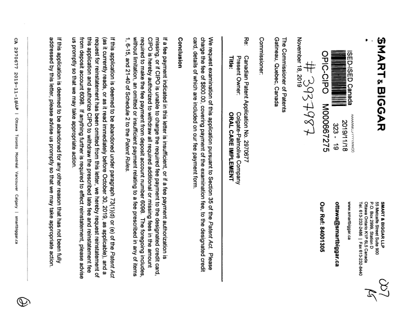 Document de brevet canadien 2970677. Requête d'examen 20191118. Image 1 de 2