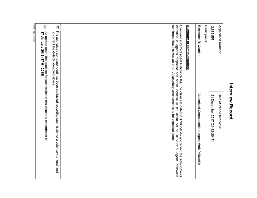 Document de brevet canadien 2972841. Enregistrer une note relative à une entrevue (Acti 20171221. Image 1 de 1