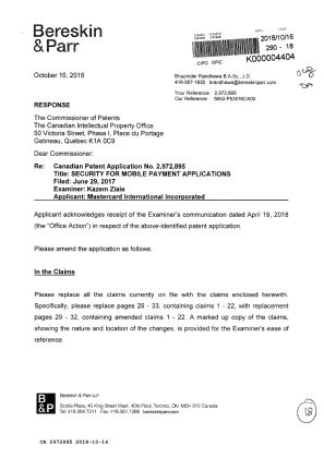 Document de brevet canadien 2972895. Modification 20181016. Image 1 de 18