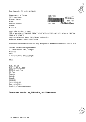 Document de brevet canadien 2973609. Modification 20181220. Image 1 de 10