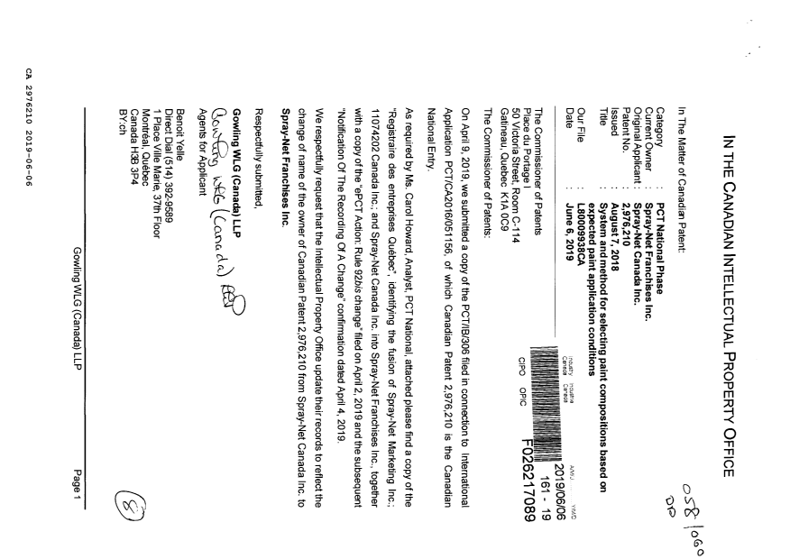 Document de brevet canadien 2976210. Correspondance reliée au PCT 20190606. Image 1 de 8