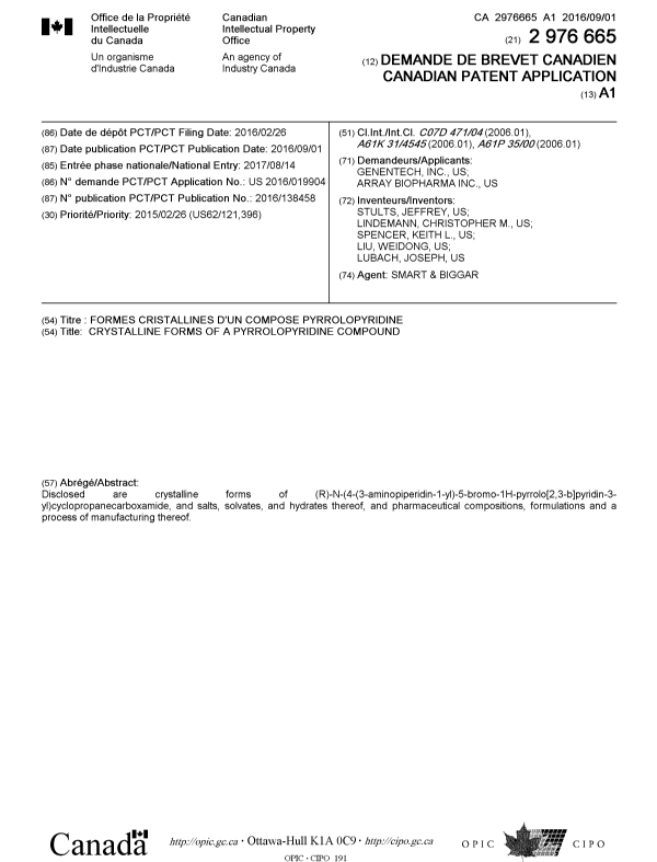 Document de brevet canadien 2976665. Page couverture 20171213. Image 1 de 1