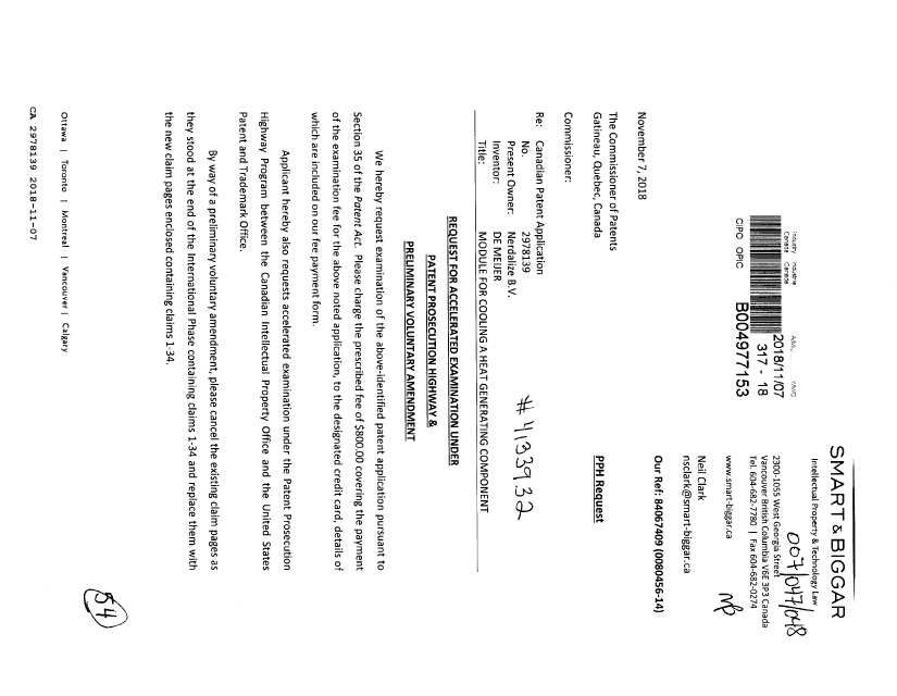 Document de brevet canadien 2978139. Requête ATDB (PPH) 20181107. Image 1 de 27