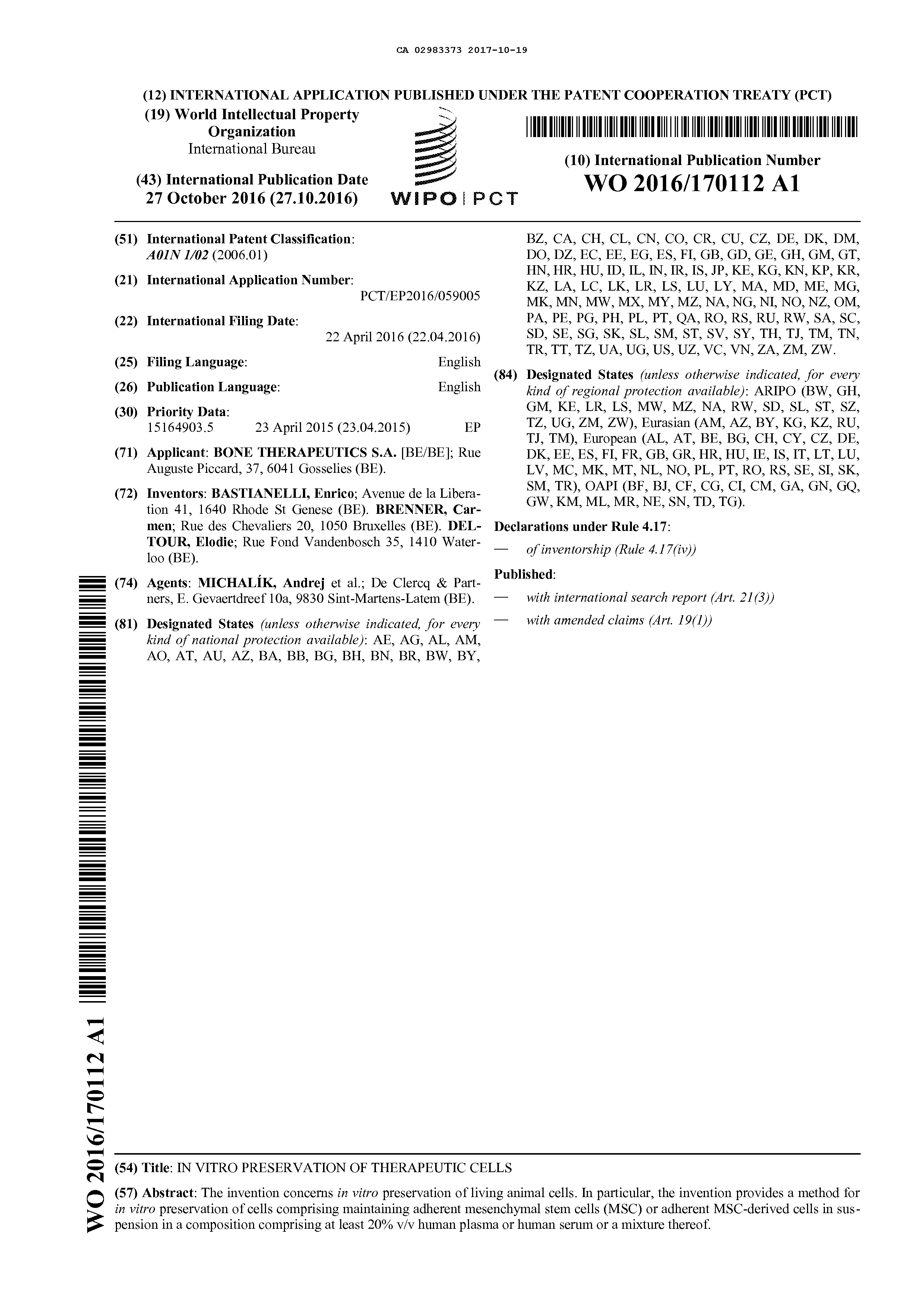 Canadian Patent Document 2983373. Abstract 20171019. Image 1 of 1