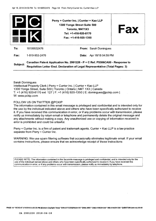 Document de brevet canadien 2991226. Correspondance reliée au PCT 20180418. Image 4 de 4