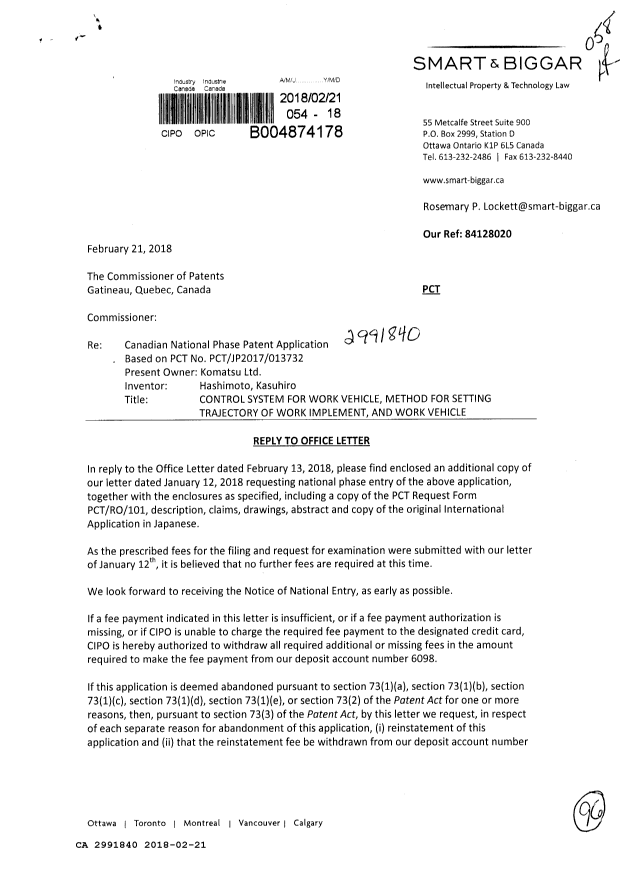 Document de brevet canadien 2991840. Correspondance reliée au PCT 20180221. Image 1 de 96