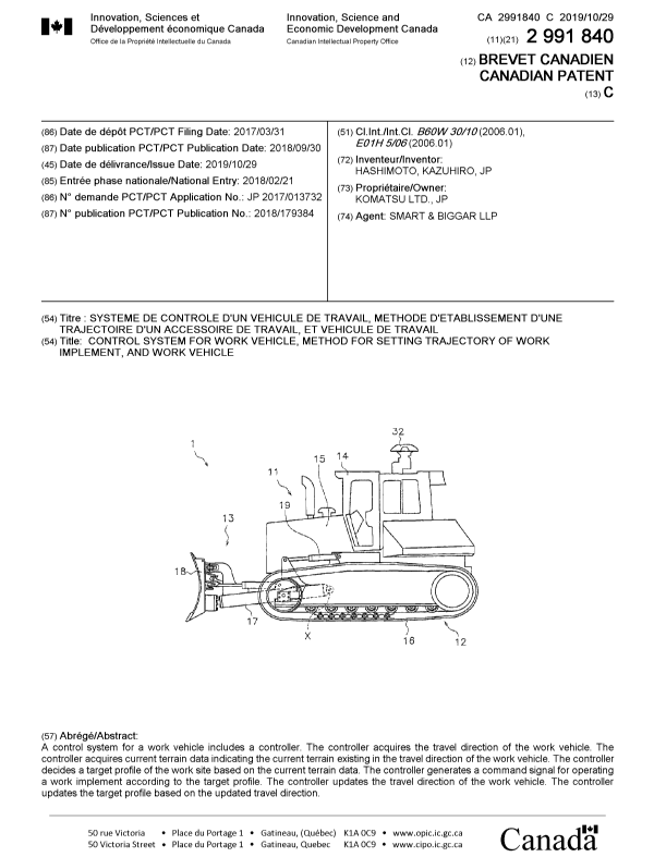 Document de brevet canadien 2991840. Page couverture 20191015. Image 1 de 1
