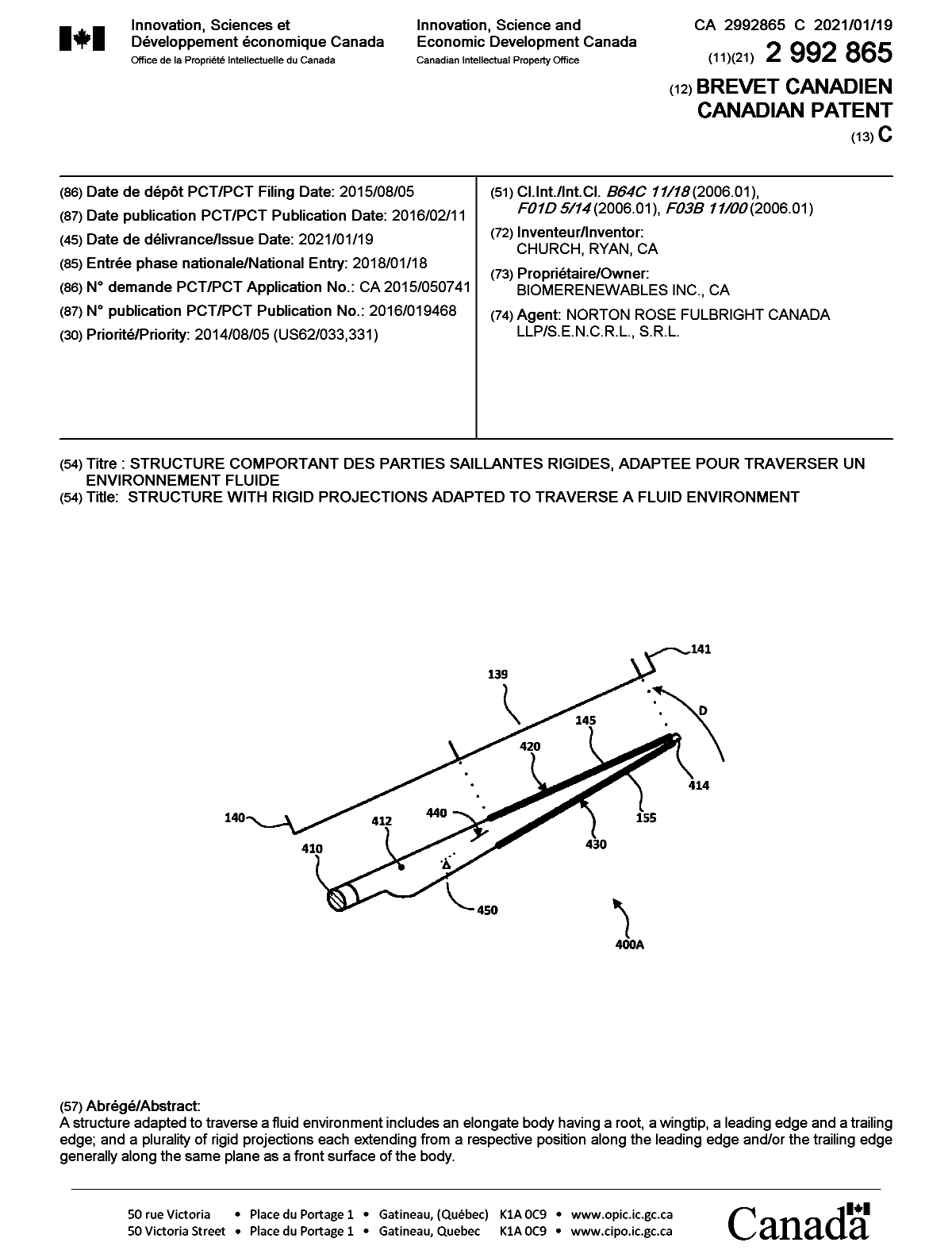 Canadian Patent Document 2992865. Cover Page 20201230. Image 1 of 1