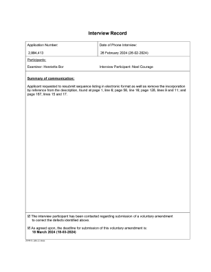 Document de brevet canadien 2994413. Enregistrer une note relative à une entrevue (Acti 20240227. Image 1 de 1