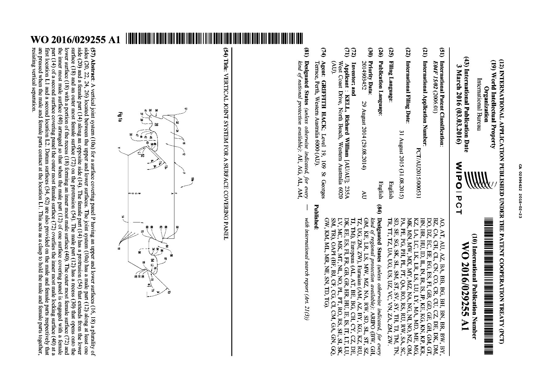 Document de brevet canadien 2996422. Abrégé 20171223. Image 1 de 1