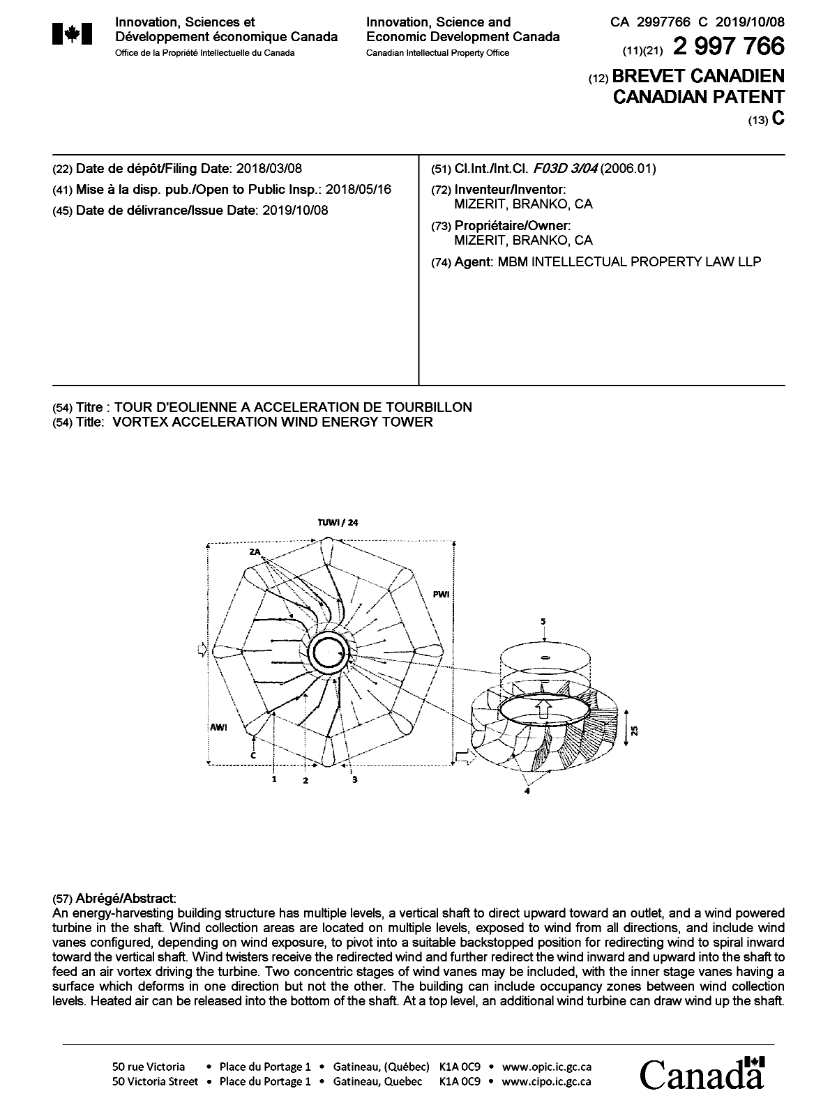 Canadian Patent Document 2997766. Cover Page 20190913. Image 1 of 1