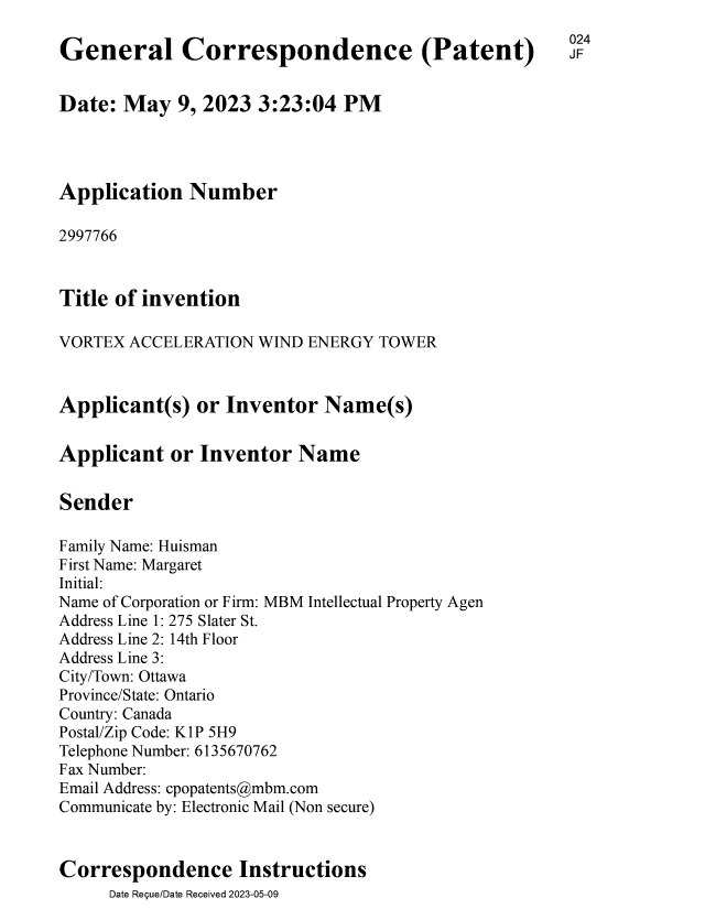 Document de brevet canadien 2997766. Changement de nomination d'agent 20230509. Image 1 de 4