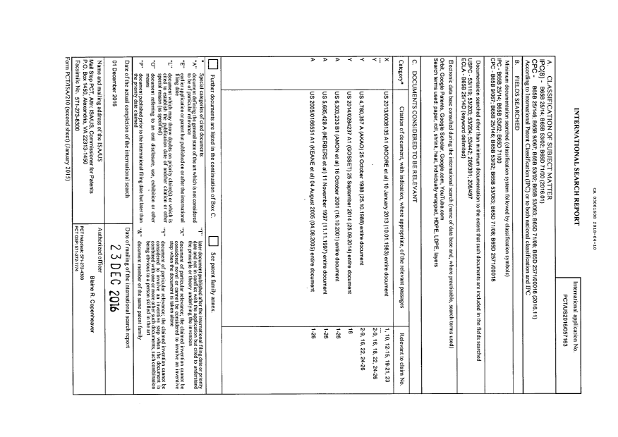 Document de brevet canadien 3001608. Rapport de recherche internationale 20180410. Image 1 de 1