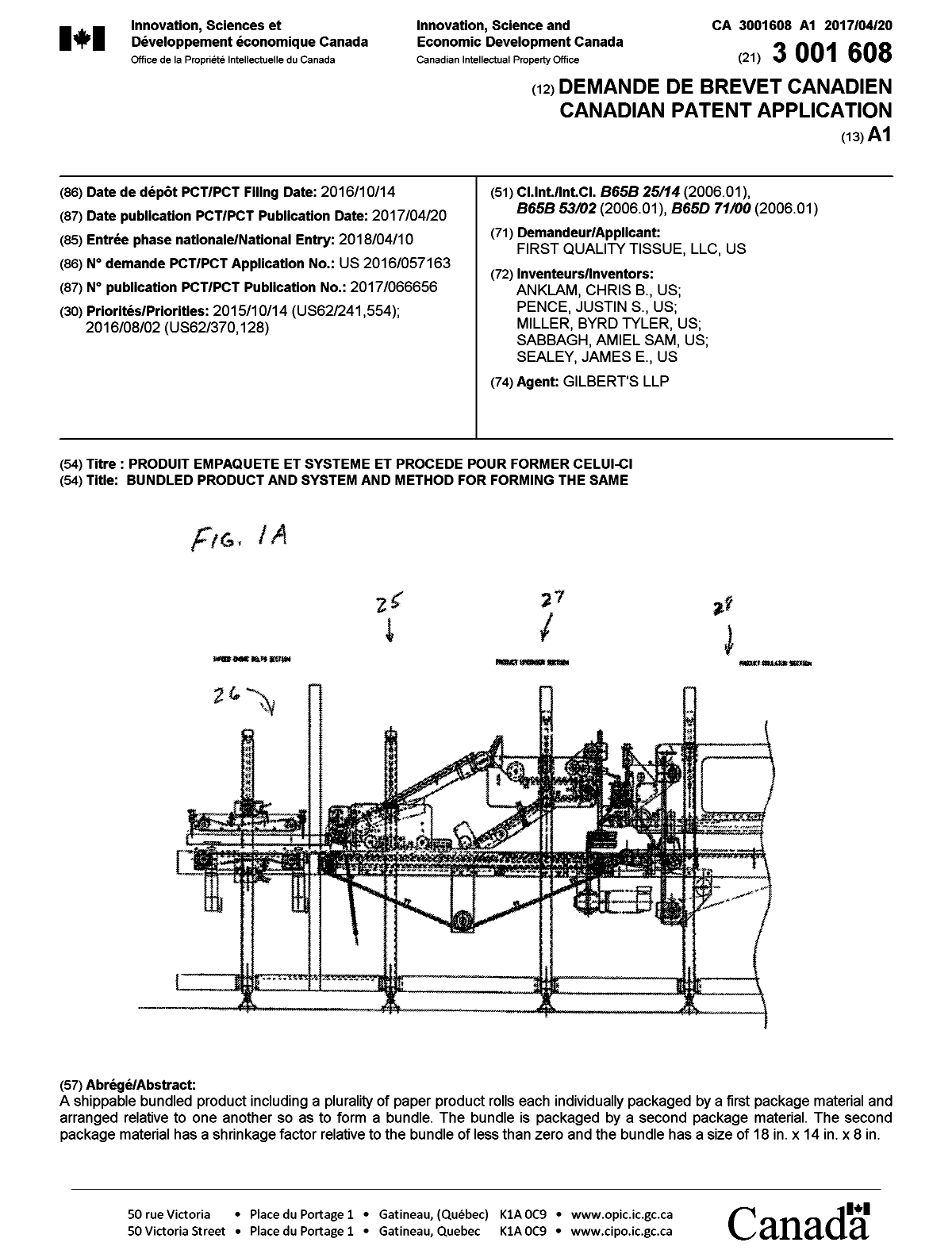Document de brevet canadien 3001608. Page couverture 20180509. Image 1 de 1