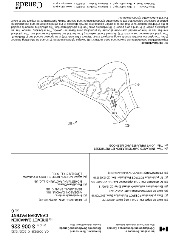 Canadian Patent Document 3005228. Cover Page 20201127. Image 1 of 1