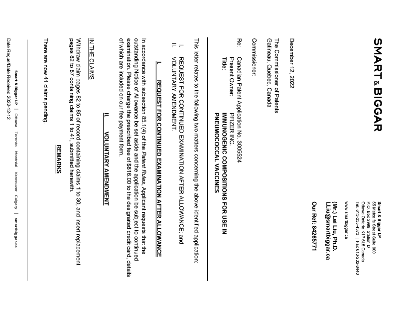 Document de brevet canadien 3005524. Modification 20221212. Image 3 de 16