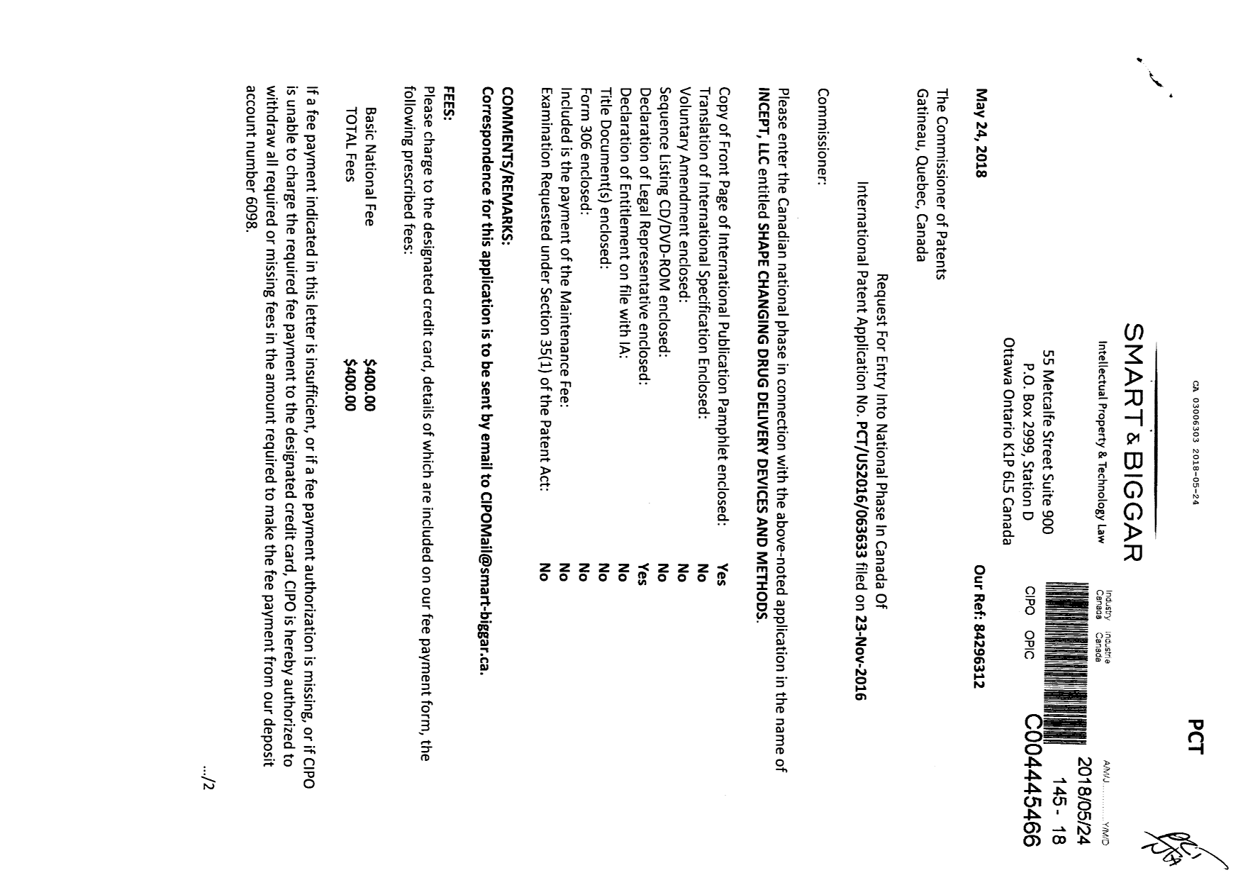 Document de brevet canadien 3006303. Demande d'entrée en phase nationale 20171224. Image 1 de 3
