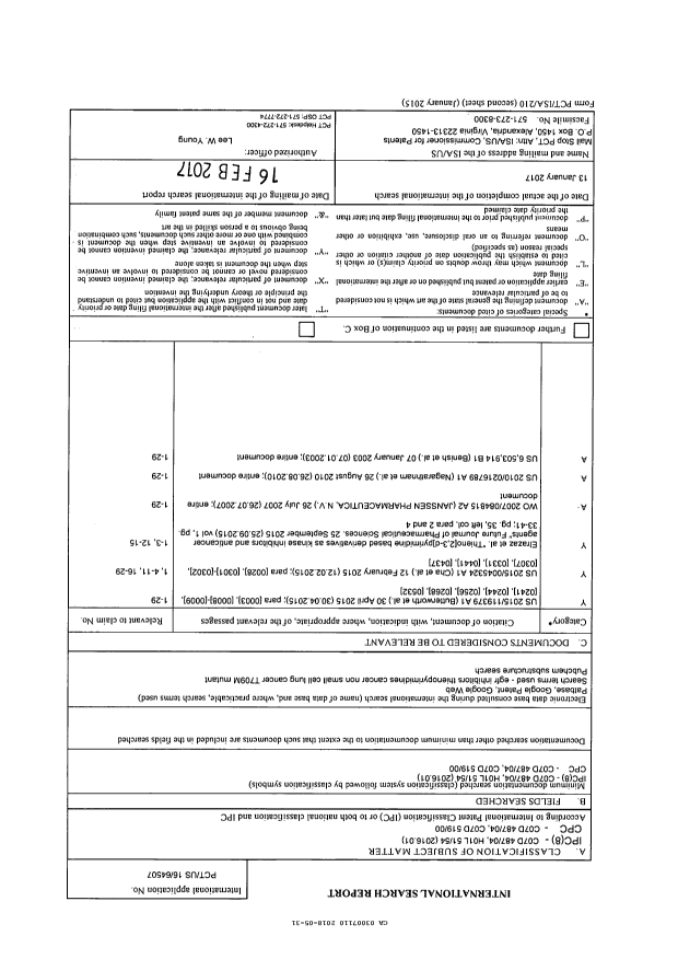 Canadian Patent Document 3007110. International Search Report 20180531. Image 1 of 1