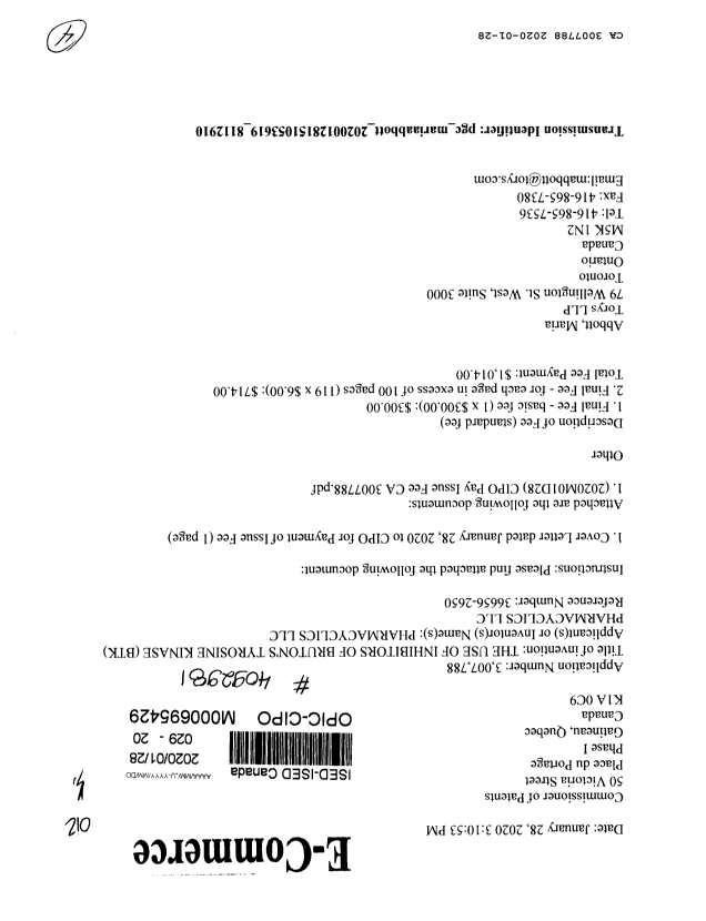 Document de brevet canadien 3007788. Taxe finale 20200128. Image 1 de 4