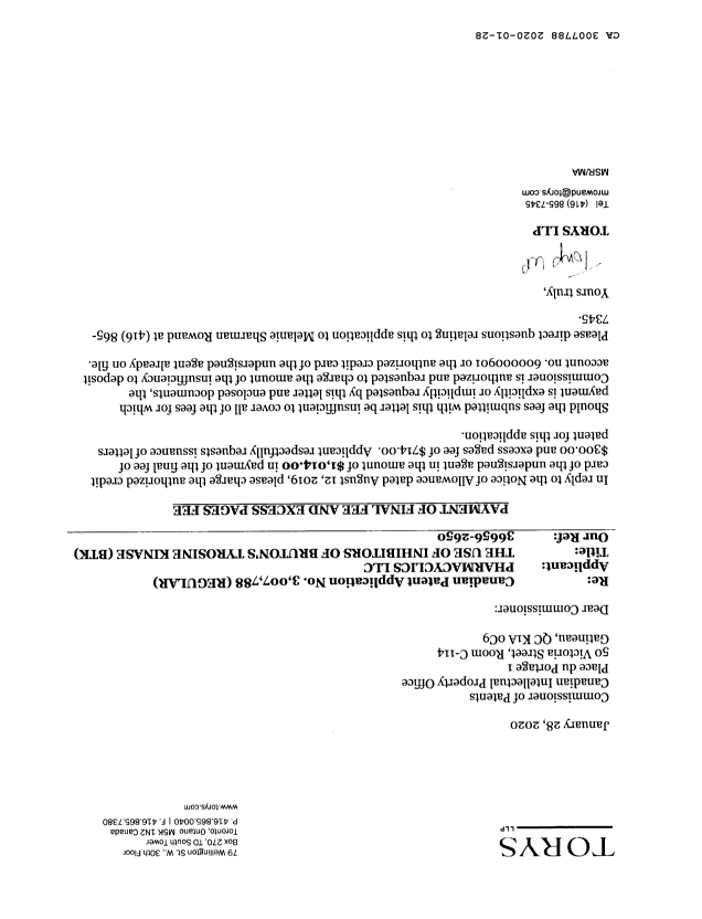 Canadian Patent Document 3007788. Final Fee 20200128. Image 4 of 4