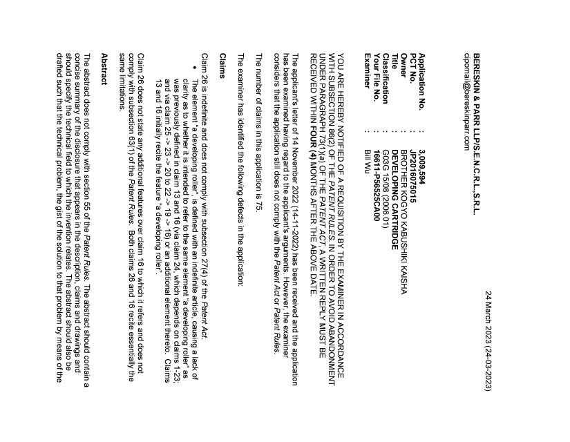 Document de brevet canadien 3009594. Demande d'examen 20230324. Image 1 de 3