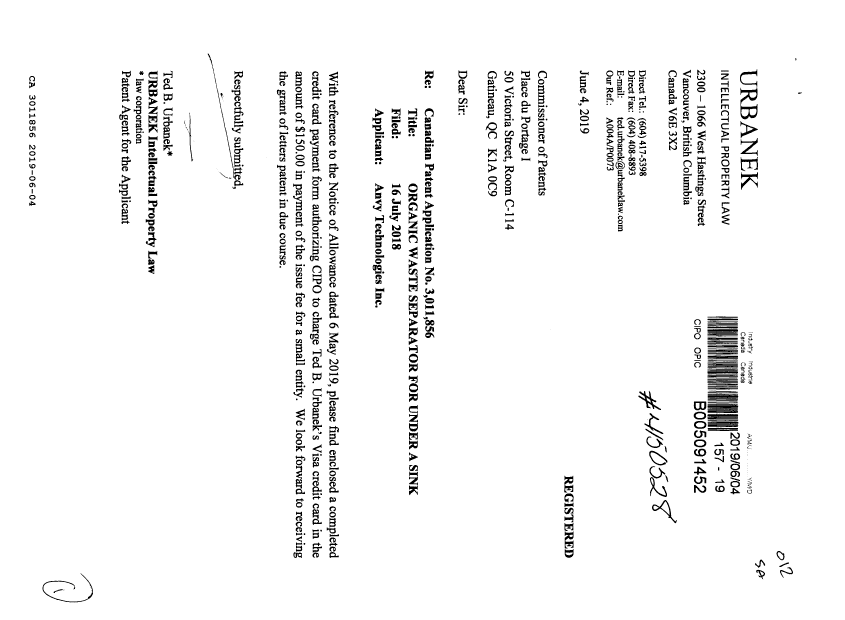 Canadian Patent Document 3011856. Final Fee 20190604. Image 1 of 1