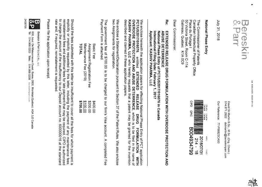 Document de brevet canadien 3013326. Demande d'entrée en phase nationale 20180731. Image 1 de 23