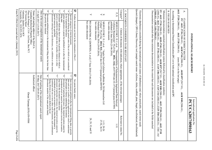 Document de brevet canadien 3014256. Rapport de recherche internationale 20180810. Image 1 de 5