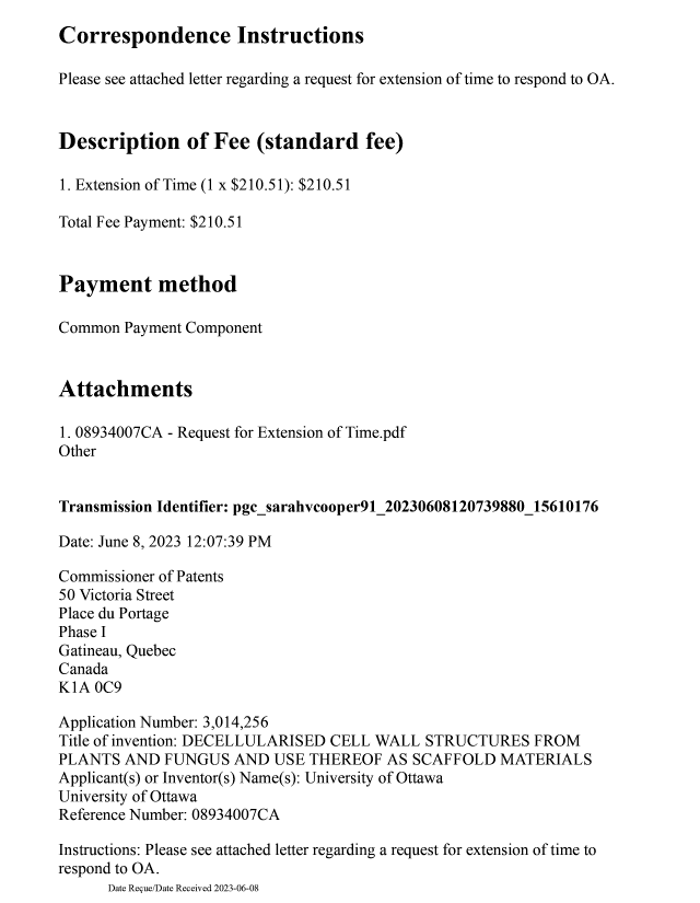 Document de brevet canadien 3014256. Prolongation de temps 20230608. Image 2 de 5
