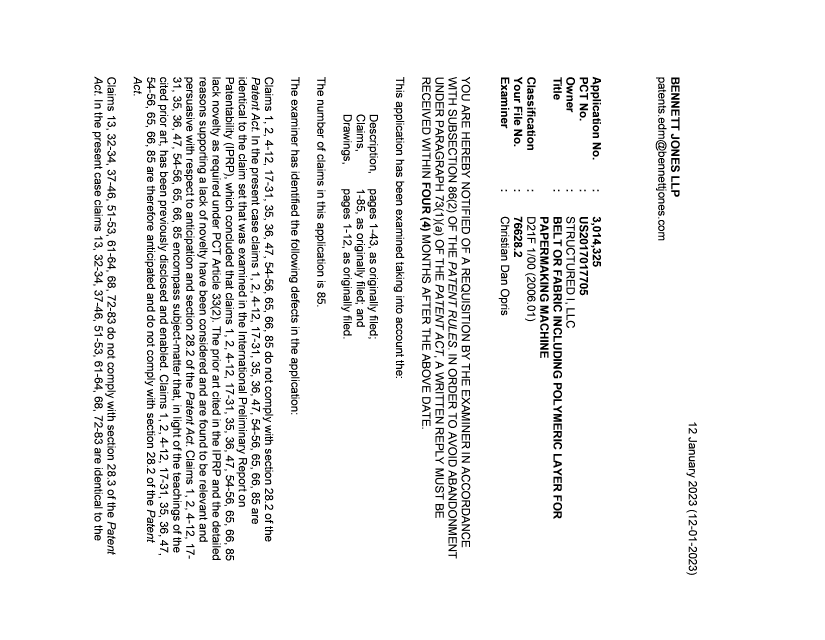 Document de brevet canadien 3014325. Demande d'examen 20230112. Image 1 de 3