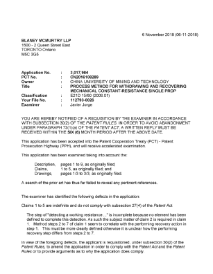 Document de brevet canadien 3017984. Demande d'examen 20181106. Image 1 de 4