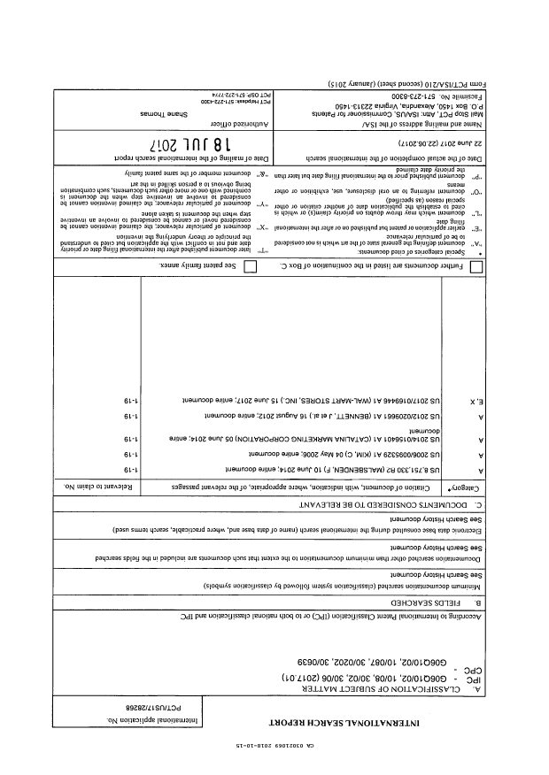 Canadian Patent Document 3021069. International Search Report 20181015. Image 1 of 1