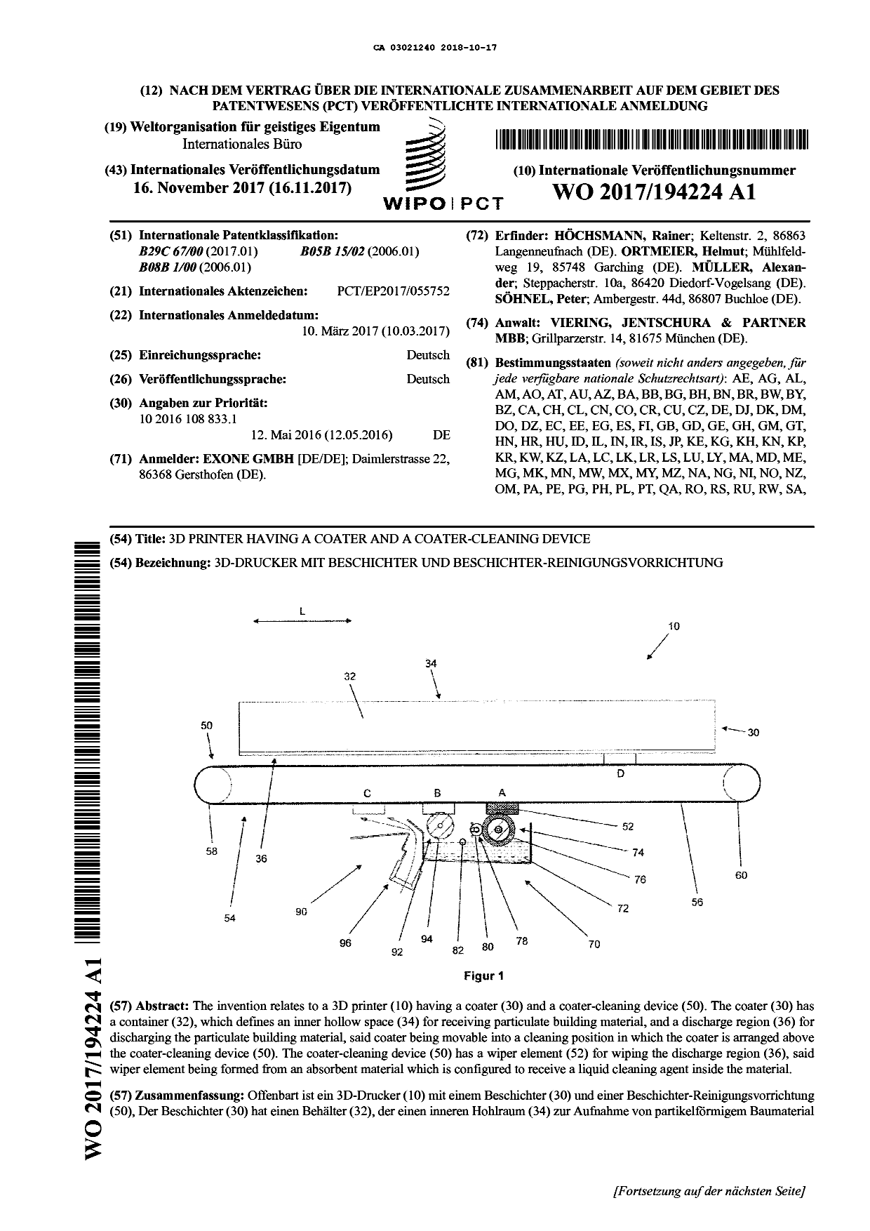 Document de brevet canadien 3021240. Abrégé 20181017. Image 1 de 2