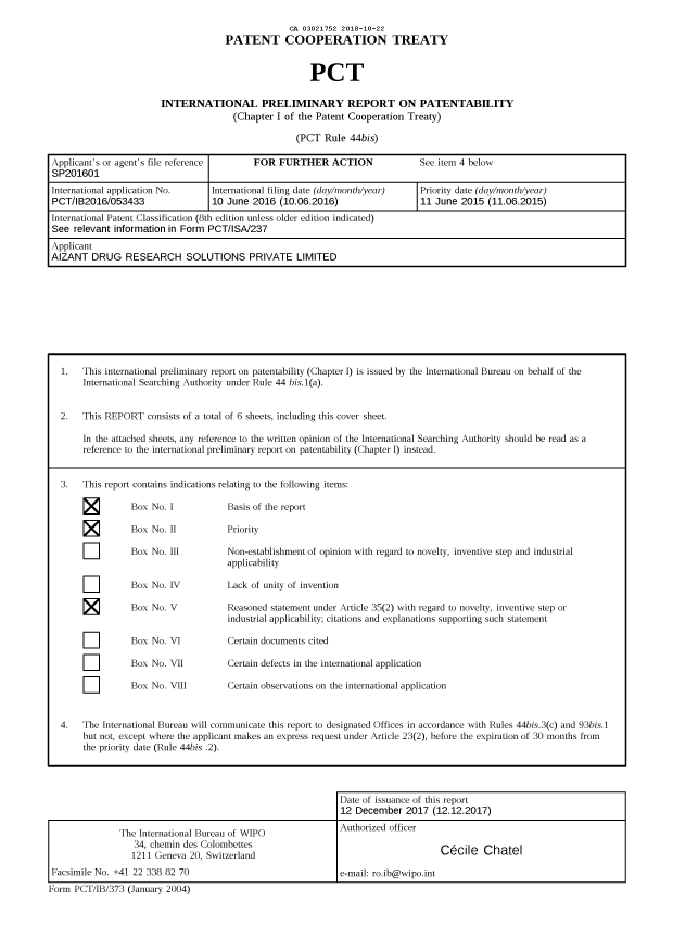 Document de brevet canadien 3021752. Rapport de recherche internationale 20181022. Image 1 de 8