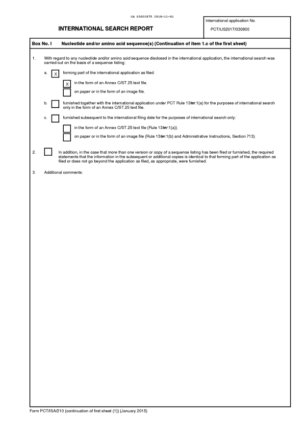 Document de brevet canadien 3022875. Rapport de recherche internationale 20181101. Image 2 de 7