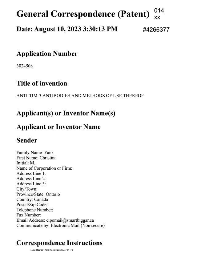 Document de brevet canadien 3024508. Prolongation de temps 20230810. Image 1 de 5