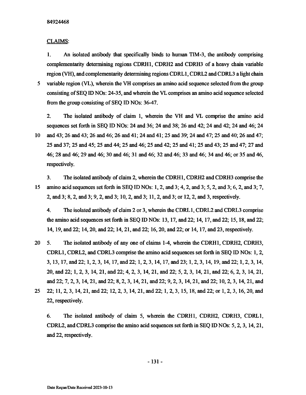 Document de brevet canadien 3024508. Revendications 20231013. Image 1 de 10