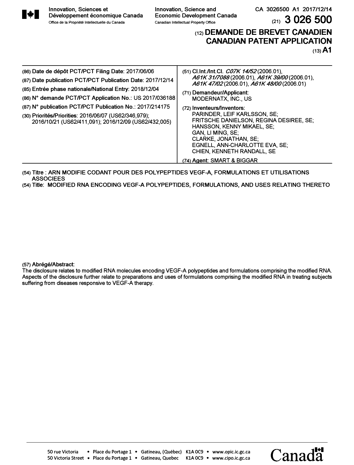 Document de brevet canadien 3026500. Page couverture 20181210. Image 1 de 1
