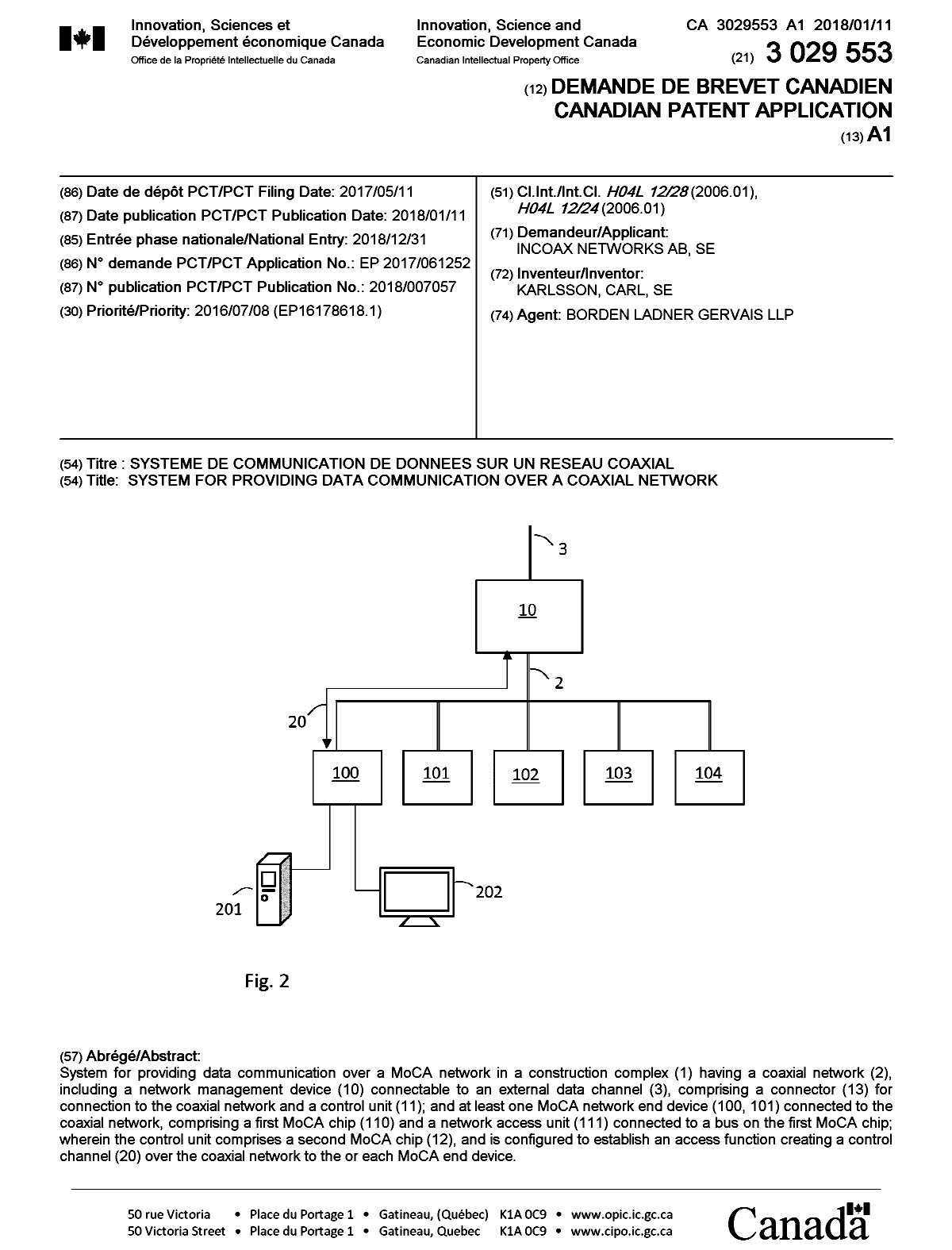 Document de brevet canadien 3029553. Page couverture 20190115. Image 1 de 1