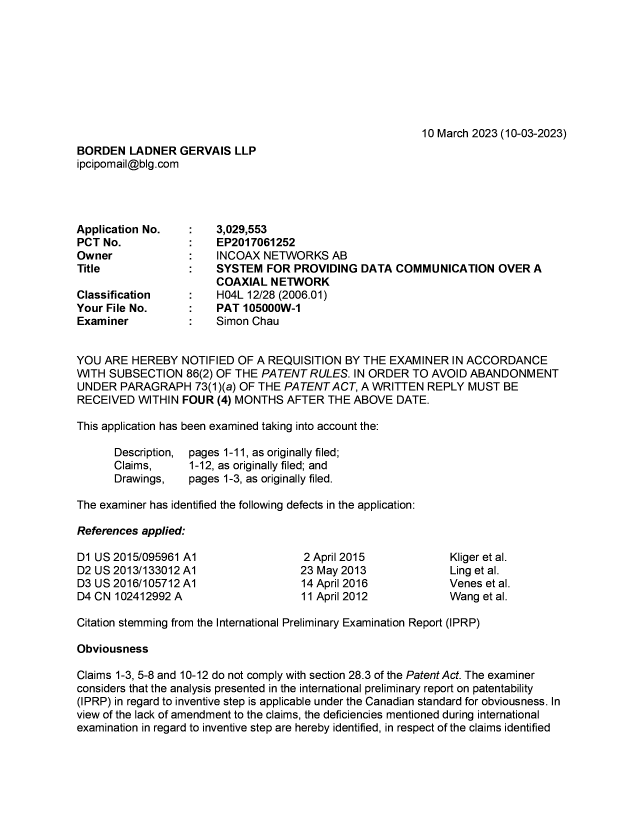 Document de brevet canadien 3029553. Demande d'examen 20230310. Image 1 de 3