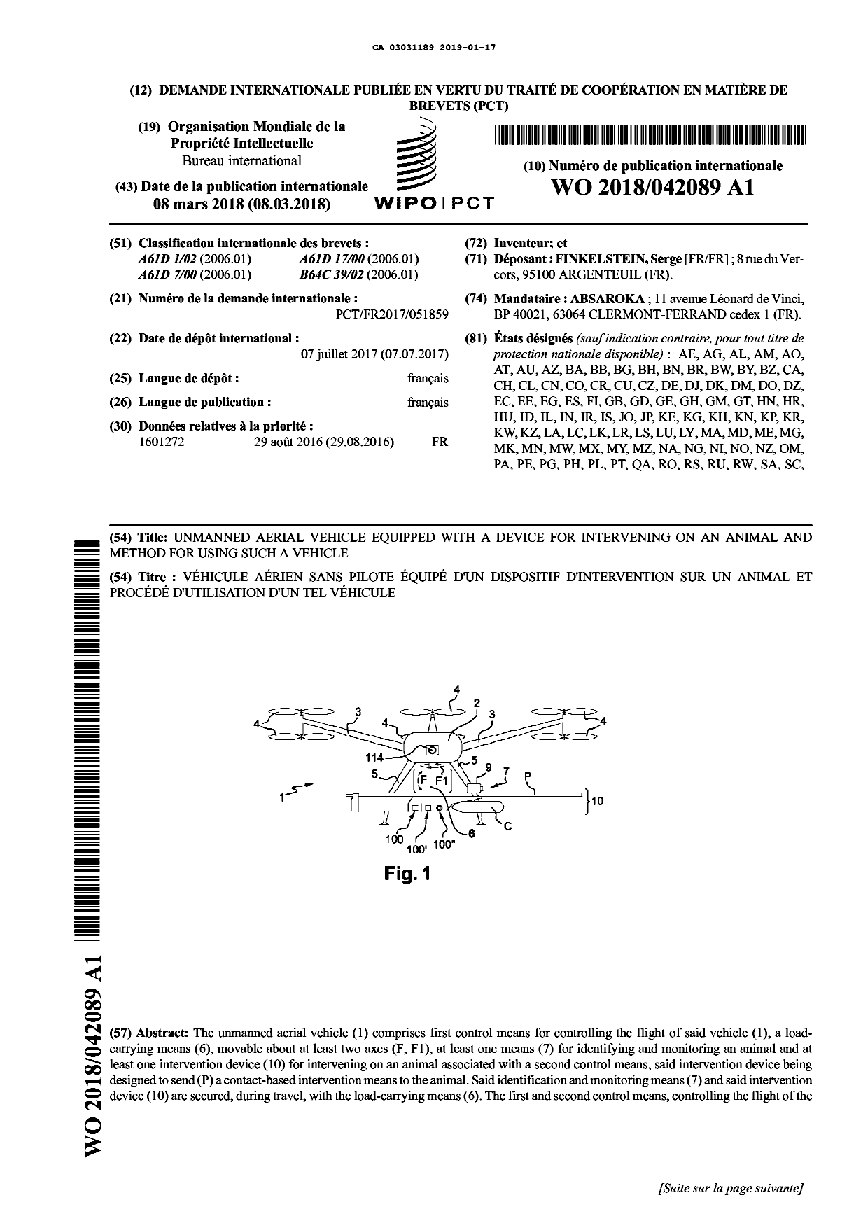 Document de brevet canadien 3031189. Abrégé 20190117. Image 1 de 2