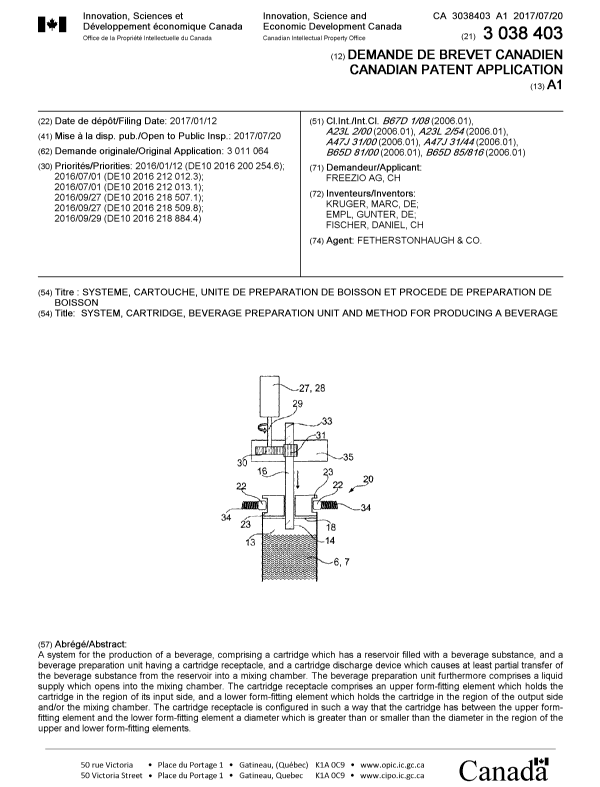 Canadian Patent Document 3038403. Cover Page 20190610. Image 1 of 1
