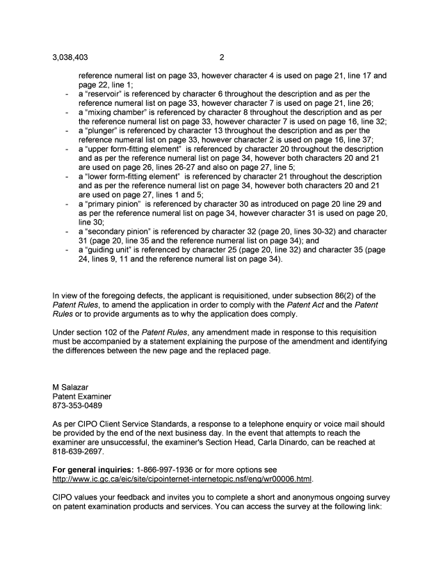 Document de brevet canadien 3038403. Demande d'examen 20201211. Image 2 de 5
