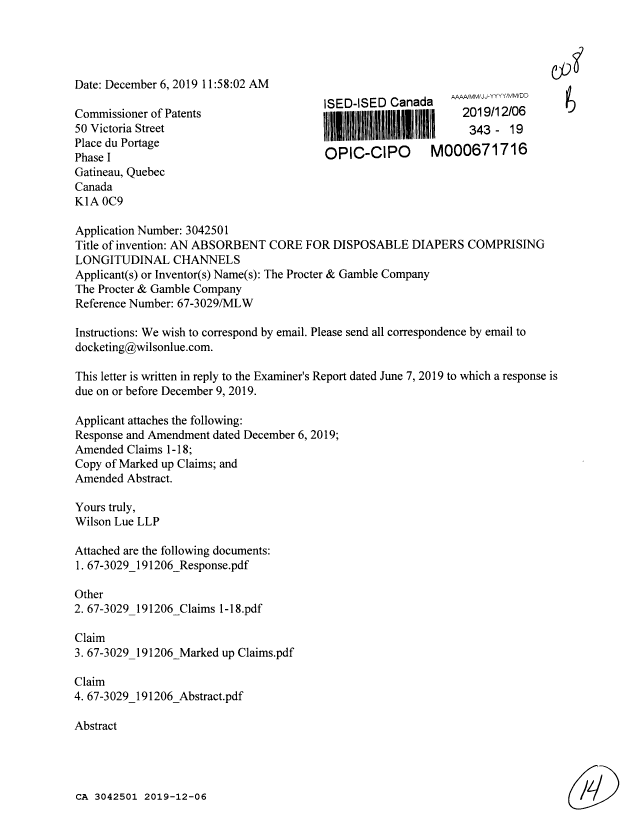 Canadian Patent Document 3042501. Amendment 20191206. Image 1 of 14